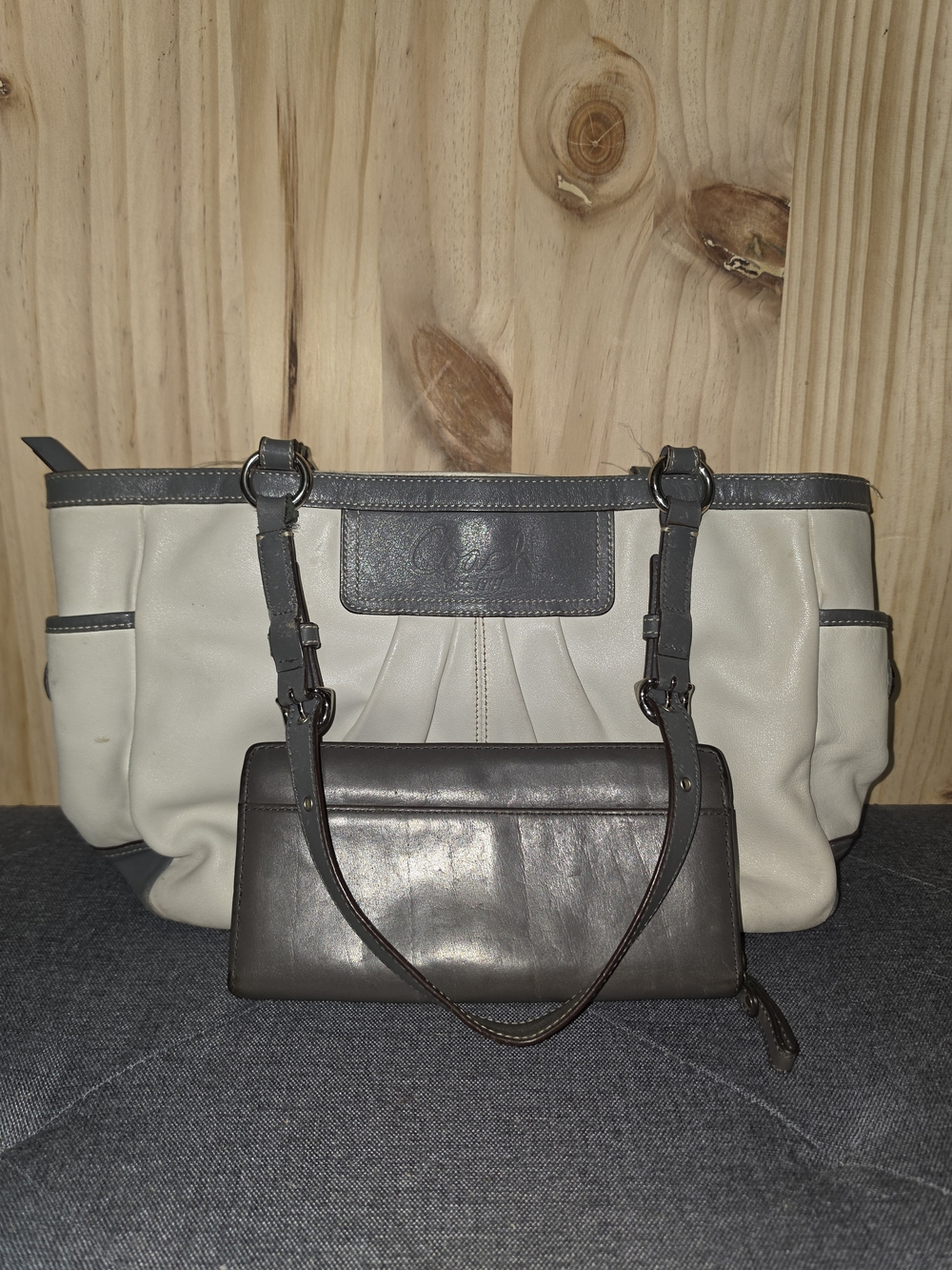 Coach Two-Tone Cream and Dark Brown Shoulder Bag